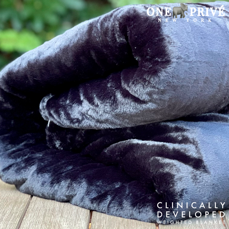 Weighted Blanket | Clinically Developed | Elegant Black Double Sided Rabbit Faux Fur | Queen (60x80) 20 lbs.