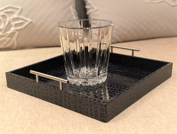 Pemberley Butler Tray | Blue - Leather Embossed Crocodile